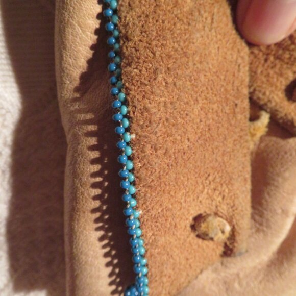 Vintage Native American Handmade Leather Turquoise Beaded Moccasins 10\